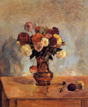 保羅 高更 Dahlias in a Copper Vase
